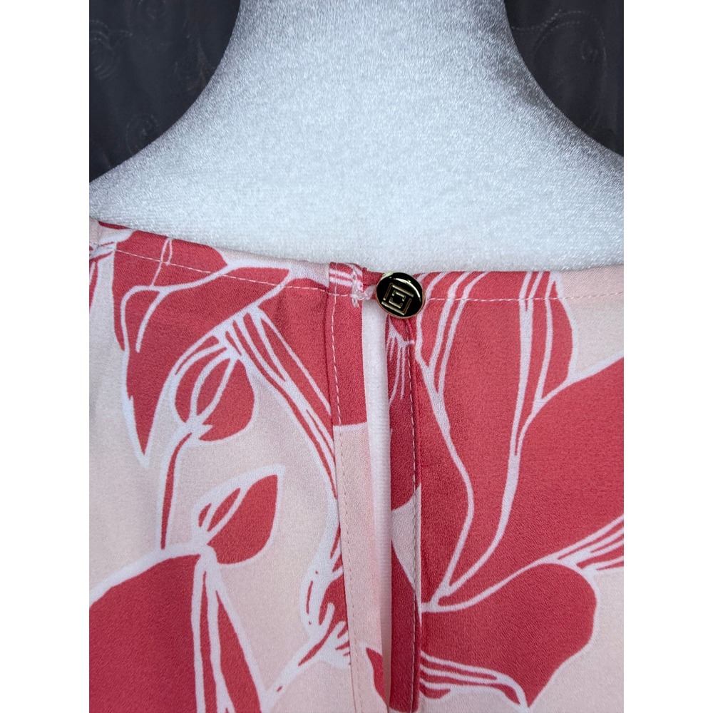 Liz Claiborne Pink Coral Floral V-Neck Blouse Short Sleeve Top Medium - Picture 4 of 8